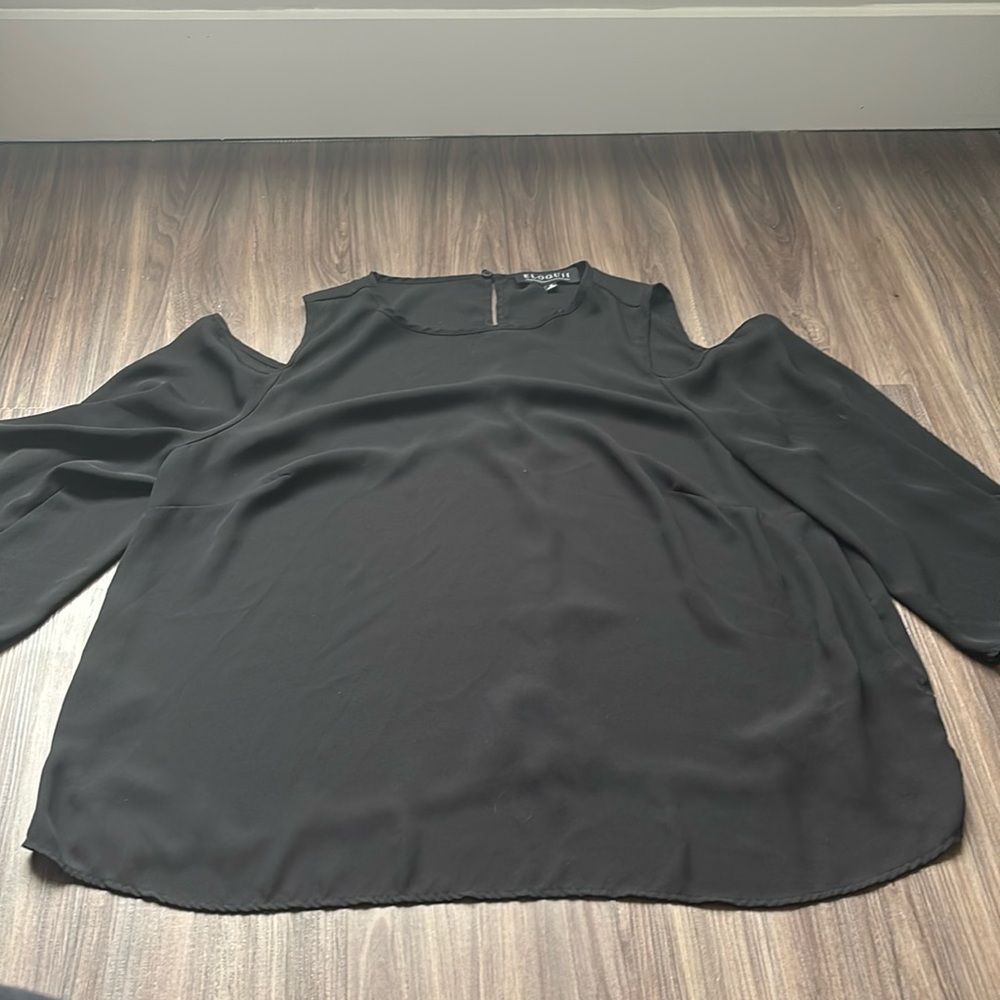 Eloquii Black Cold Shoulder Work 3/4 Sleeve Blouse